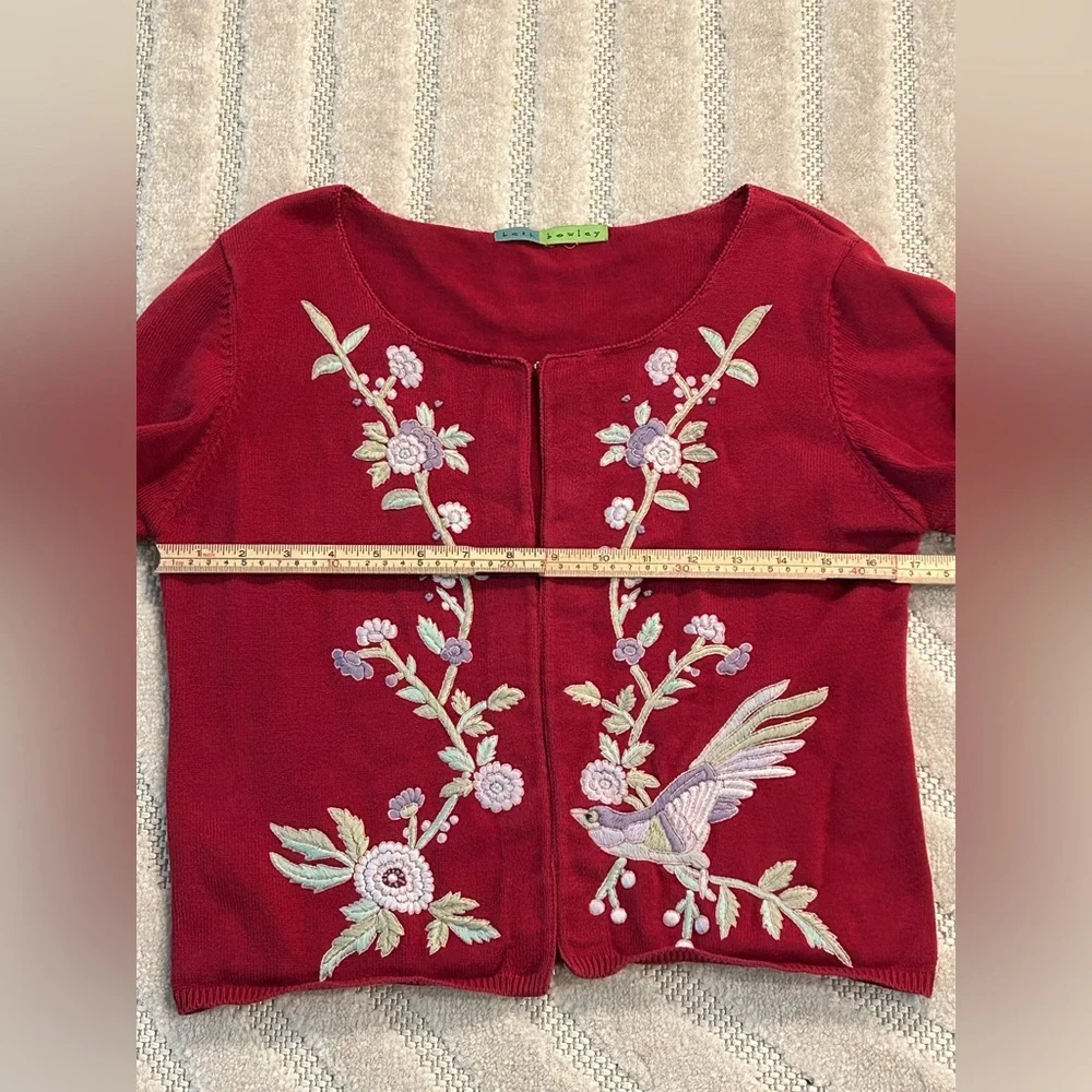 Vintage Embroidered Floral Birds Red Spring Cardigan - S